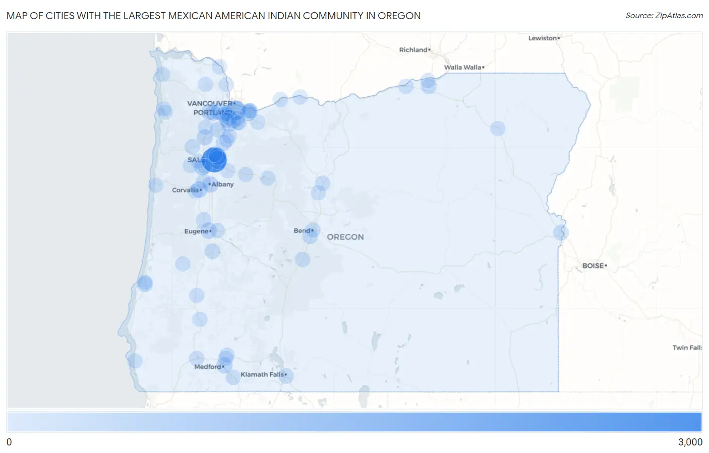 Cities with the Largest Mexican American Indian Community in Oregon Map