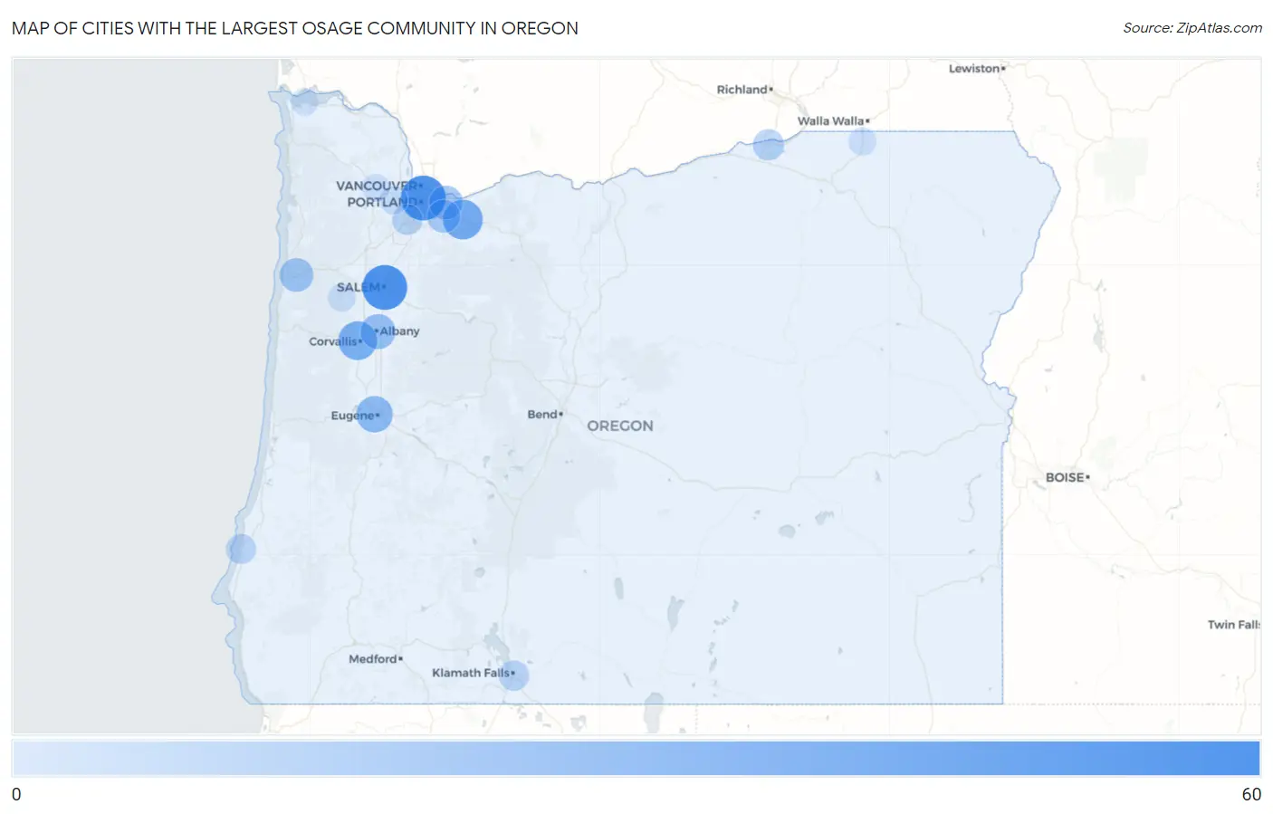 Cities with the Largest Osage Community in Oregon Map