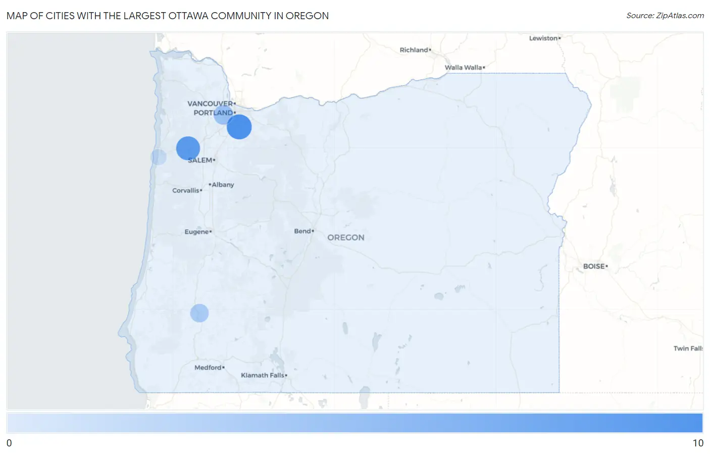 Cities with the Largest Ottawa Community in Oregon Map