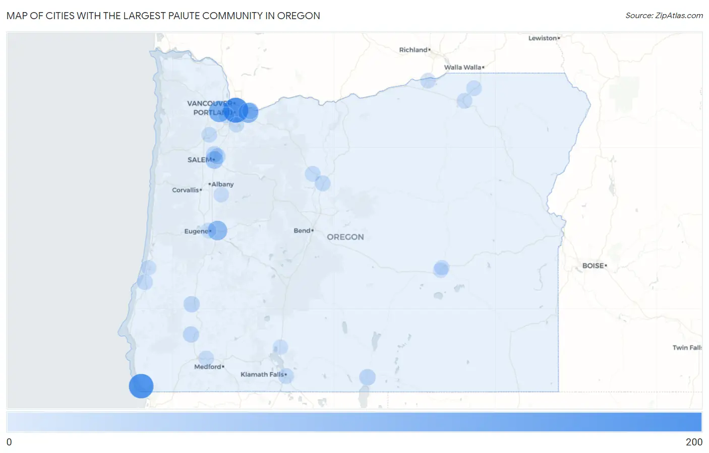 Cities with the Largest Paiute Community in Oregon Map