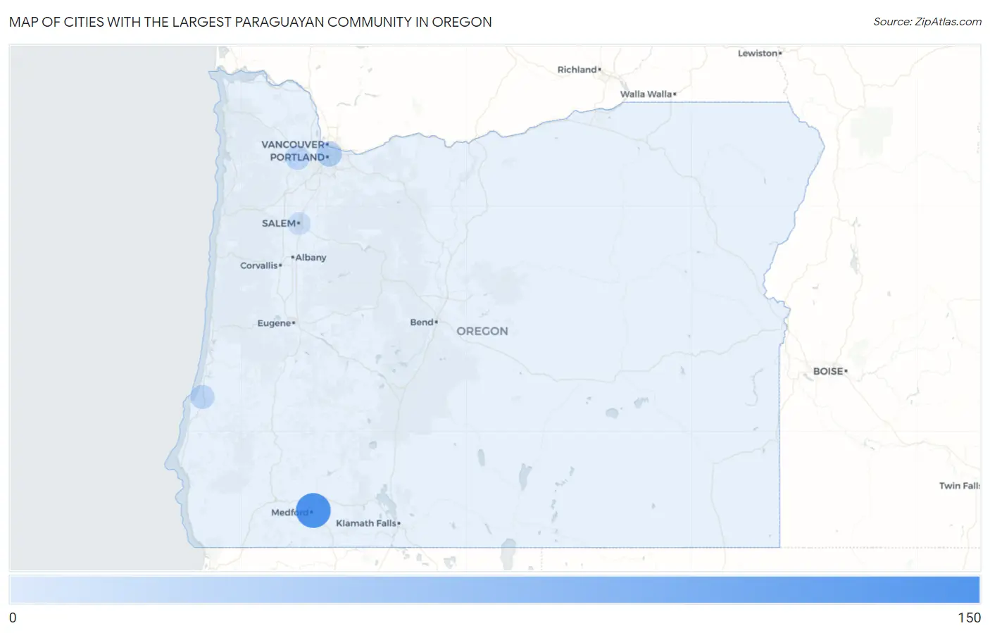 Cities with the Largest Paraguayan Community in Oregon Map