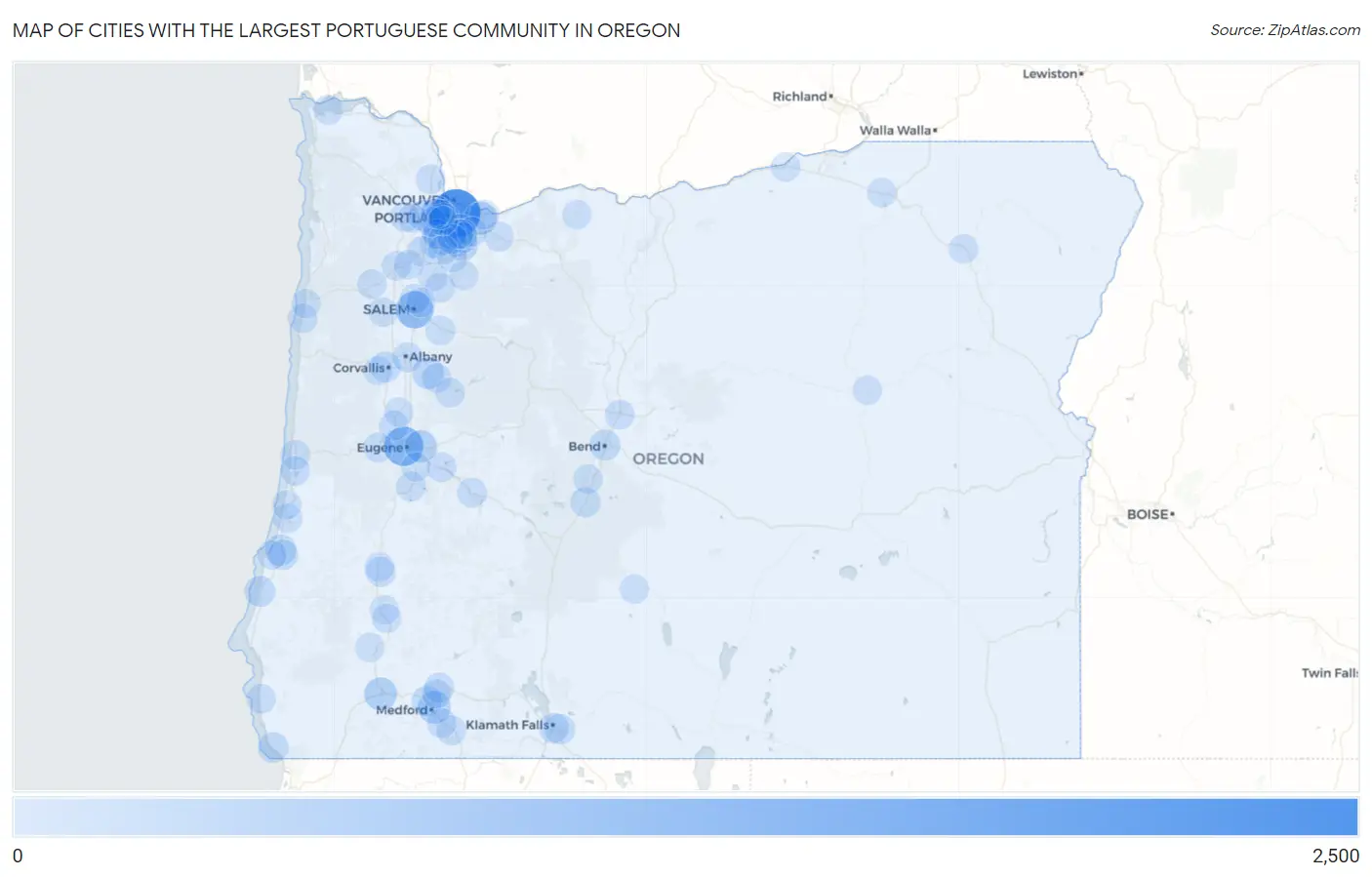 Cities with the Largest Portuguese Community in Oregon Map