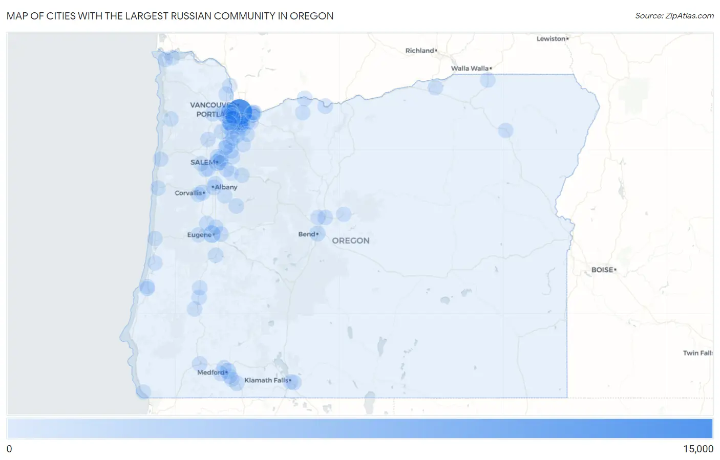 Cities with the Largest Russian Community in Oregon Map