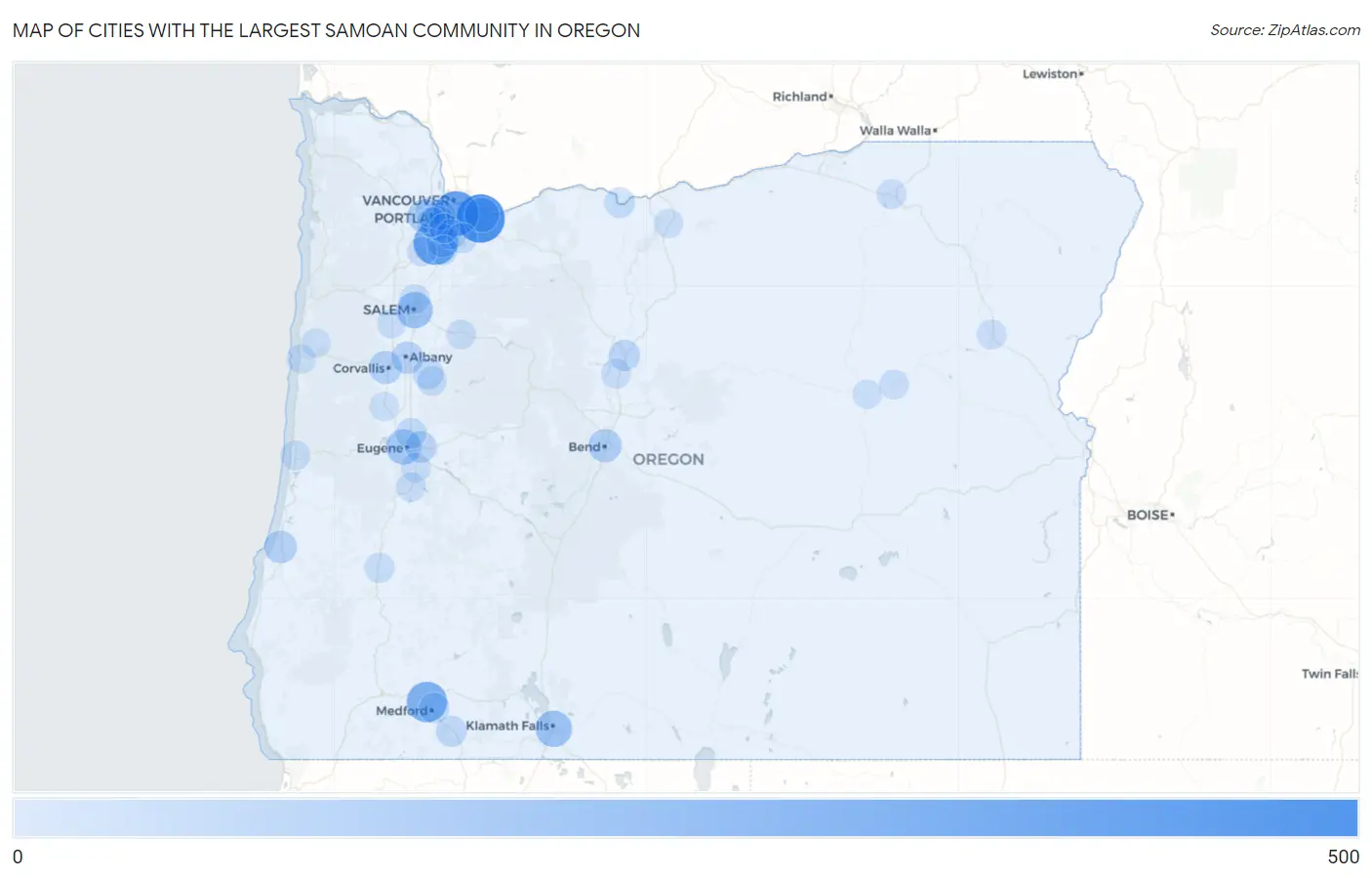 Cities with the Largest Samoan Community in Oregon Map