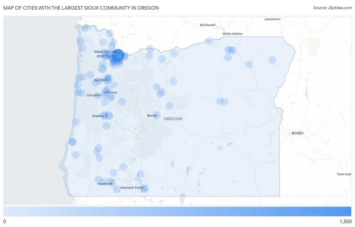 Cities with the Largest Sioux Community in Oregon Map