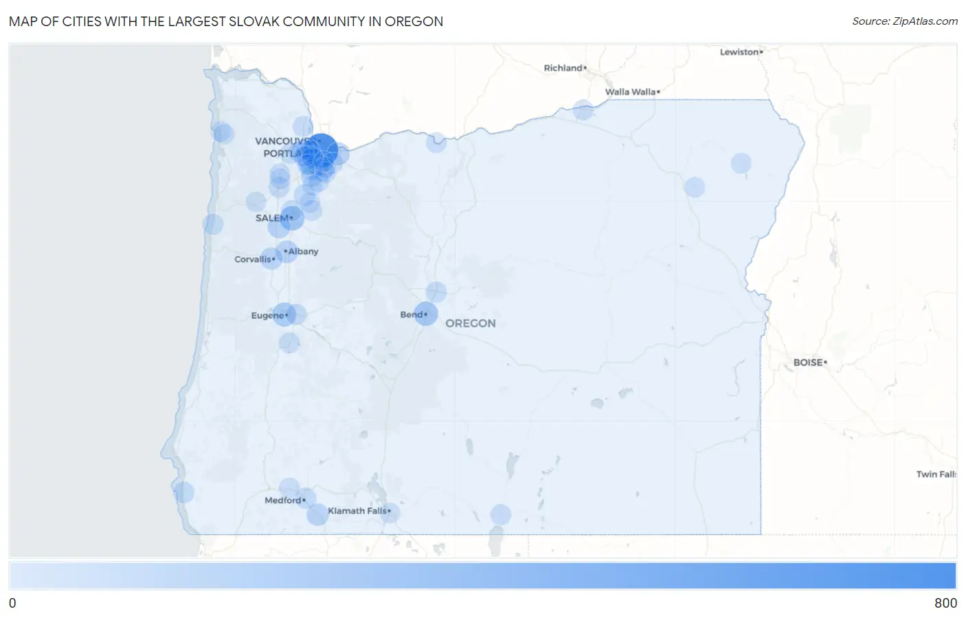 Cities with the Largest Slovak Community in Oregon Map