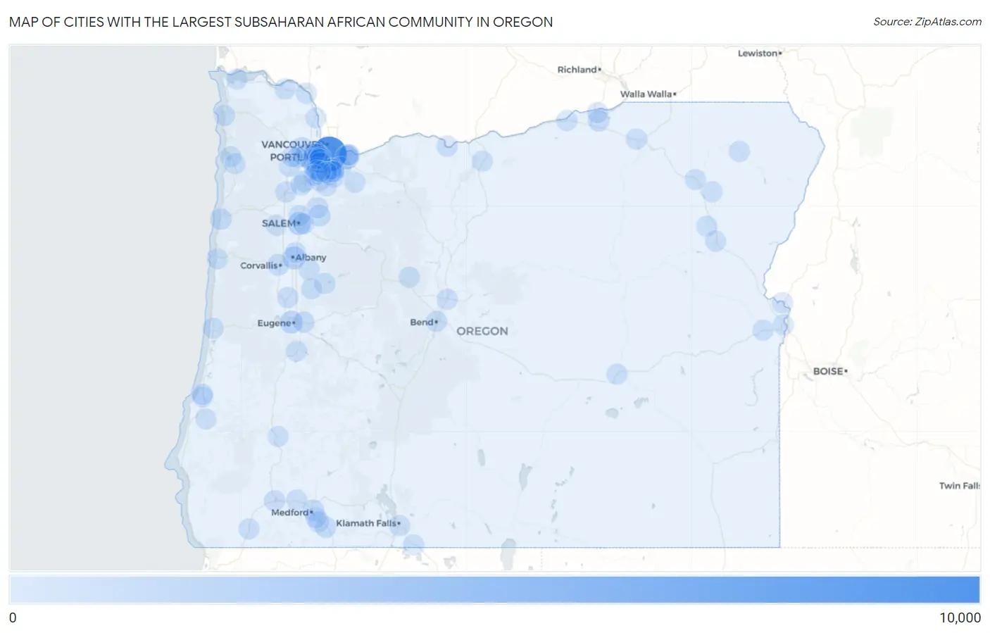 Cities with the Largest Subsaharan African Community in Oregon Map