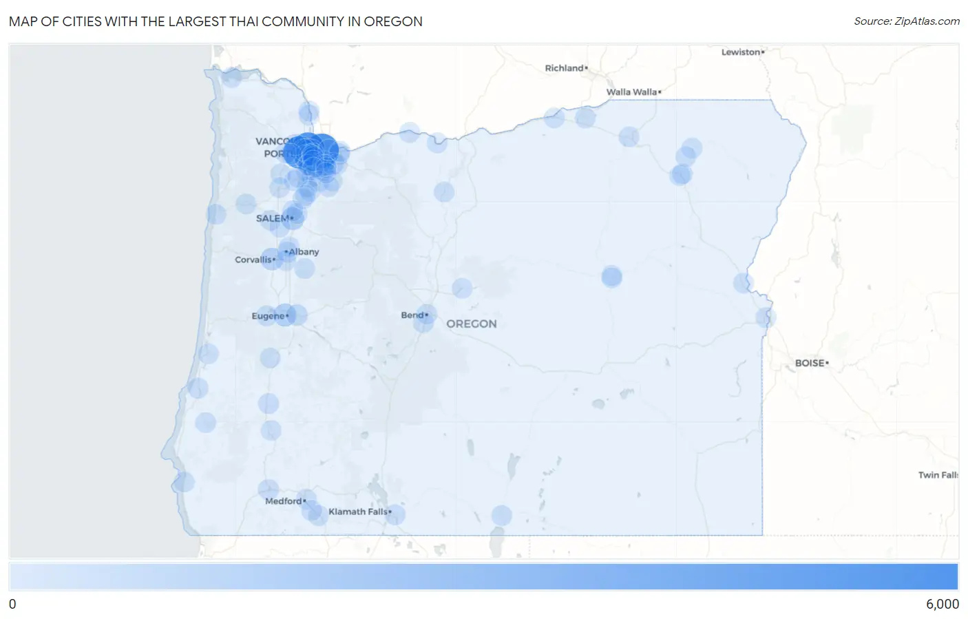 Cities with the Largest Thai Community in Oregon Map