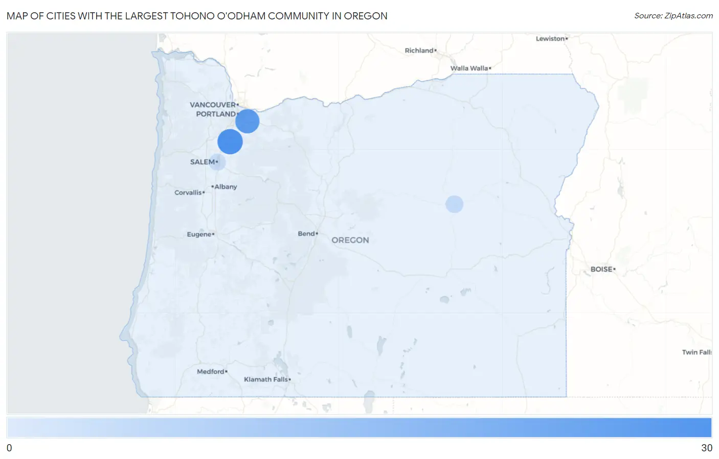 Cities with the Largest Tohono O'Odham Community in Oregon Map