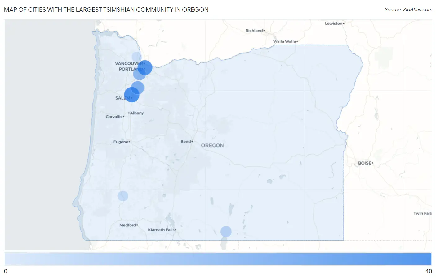 Cities with the Largest Tsimshian Community in Oregon Map