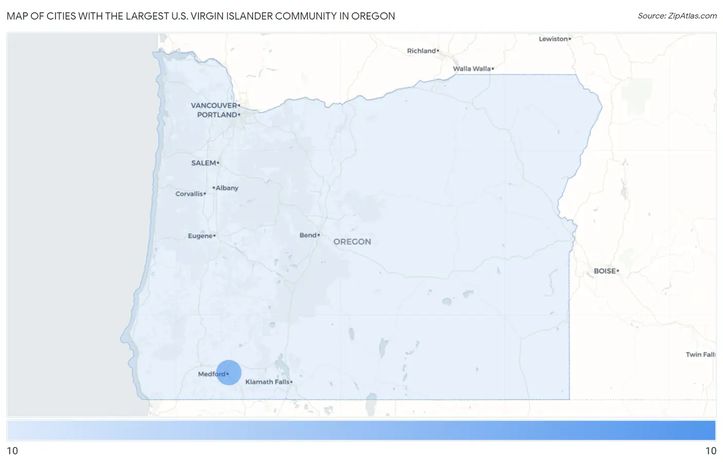 Cities with the Largest U.S. Virgin Islander Community in Oregon Map