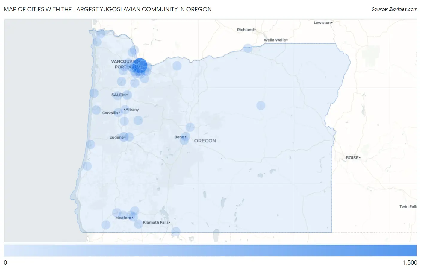 Cities with the Largest Yugoslavian Community in Oregon Map