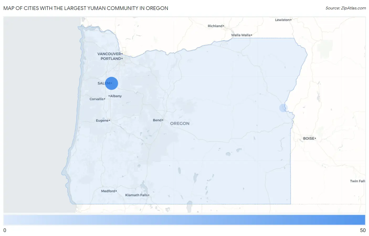 Cities with the Largest Yuman Community in Oregon Map