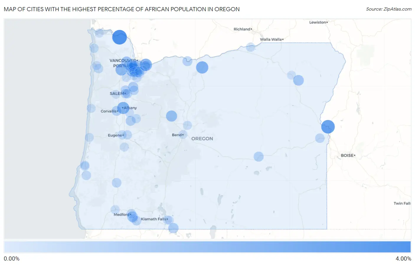 Cities with the Highest Percentage of African Population in Oregon Map