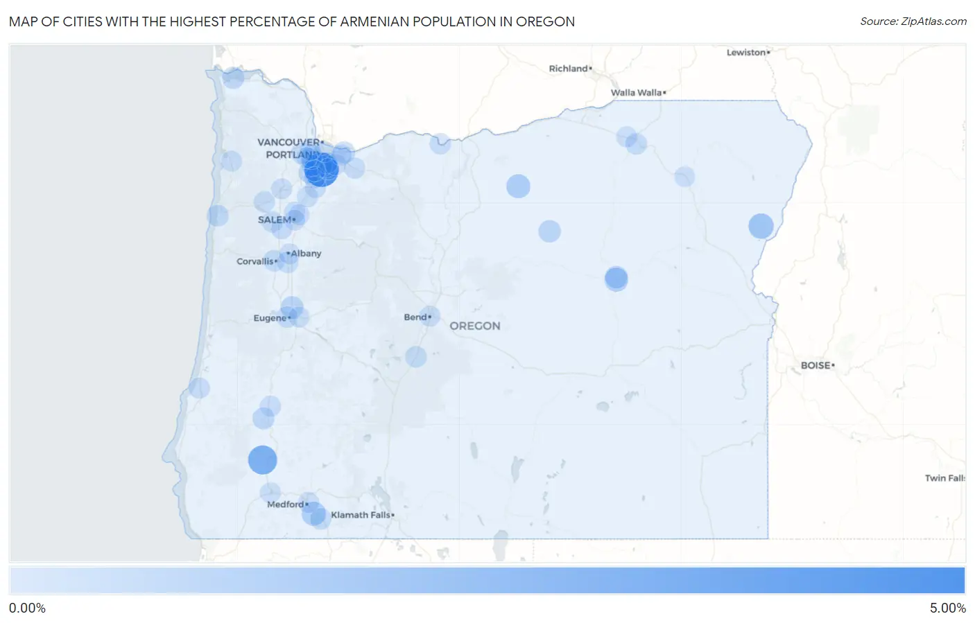 Cities with the Highest Percentage of Armenian Population in Oregon Map