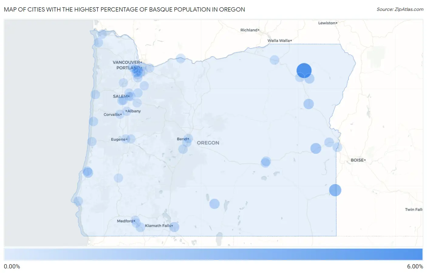Cities with the Highest Percentage of Basque Population in Oregon Map