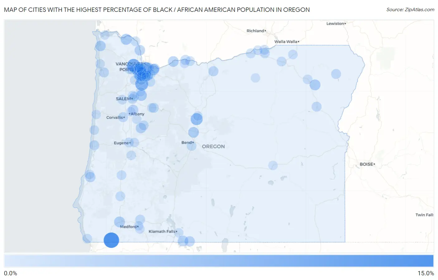 Cities with the Highest Percentage of Black / African American Population in Oregon Map