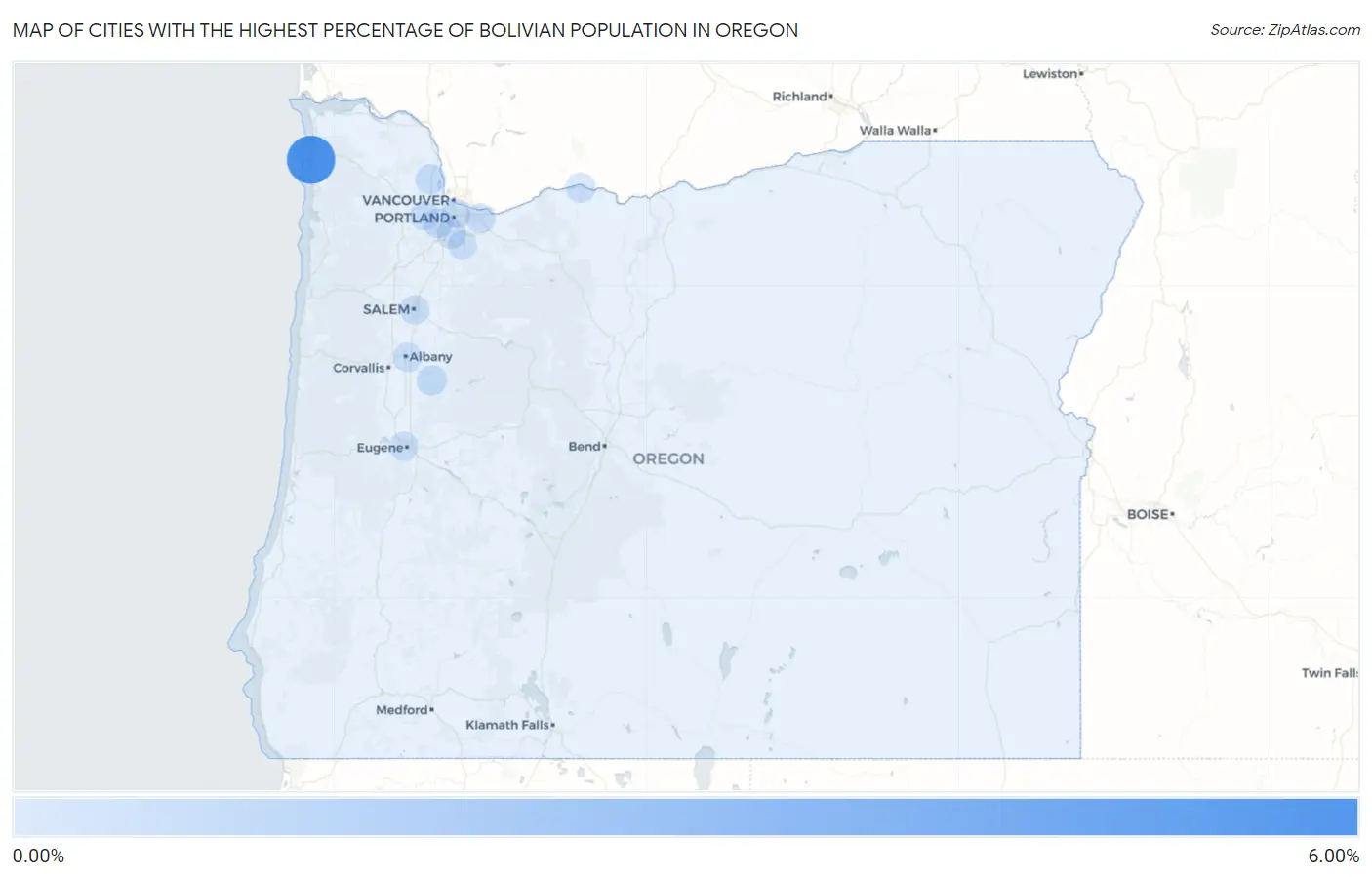 Cities with the Highest Percentage of Bolivian Population in Oregon Map