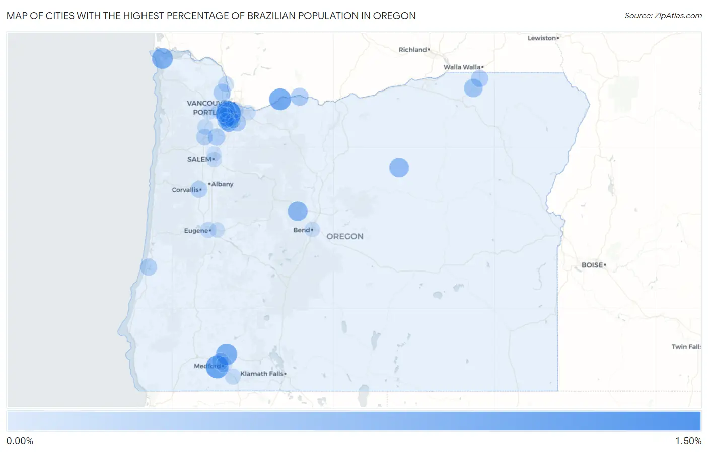 Cities with the Highest Percentage of Brazilian Population in Oregon Map
