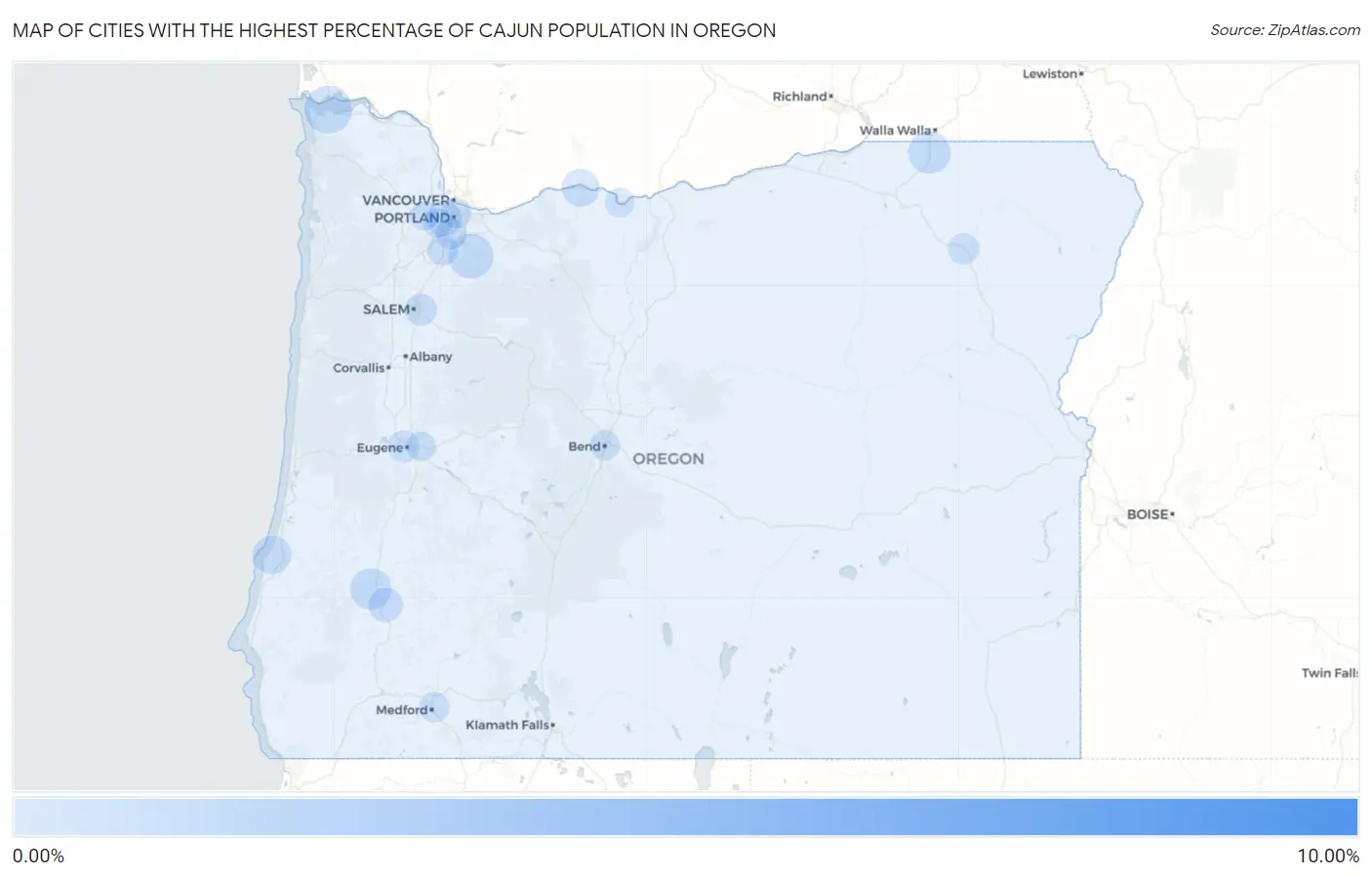 Cities with the Highest Percentage of Cajun Population in Oregon Map