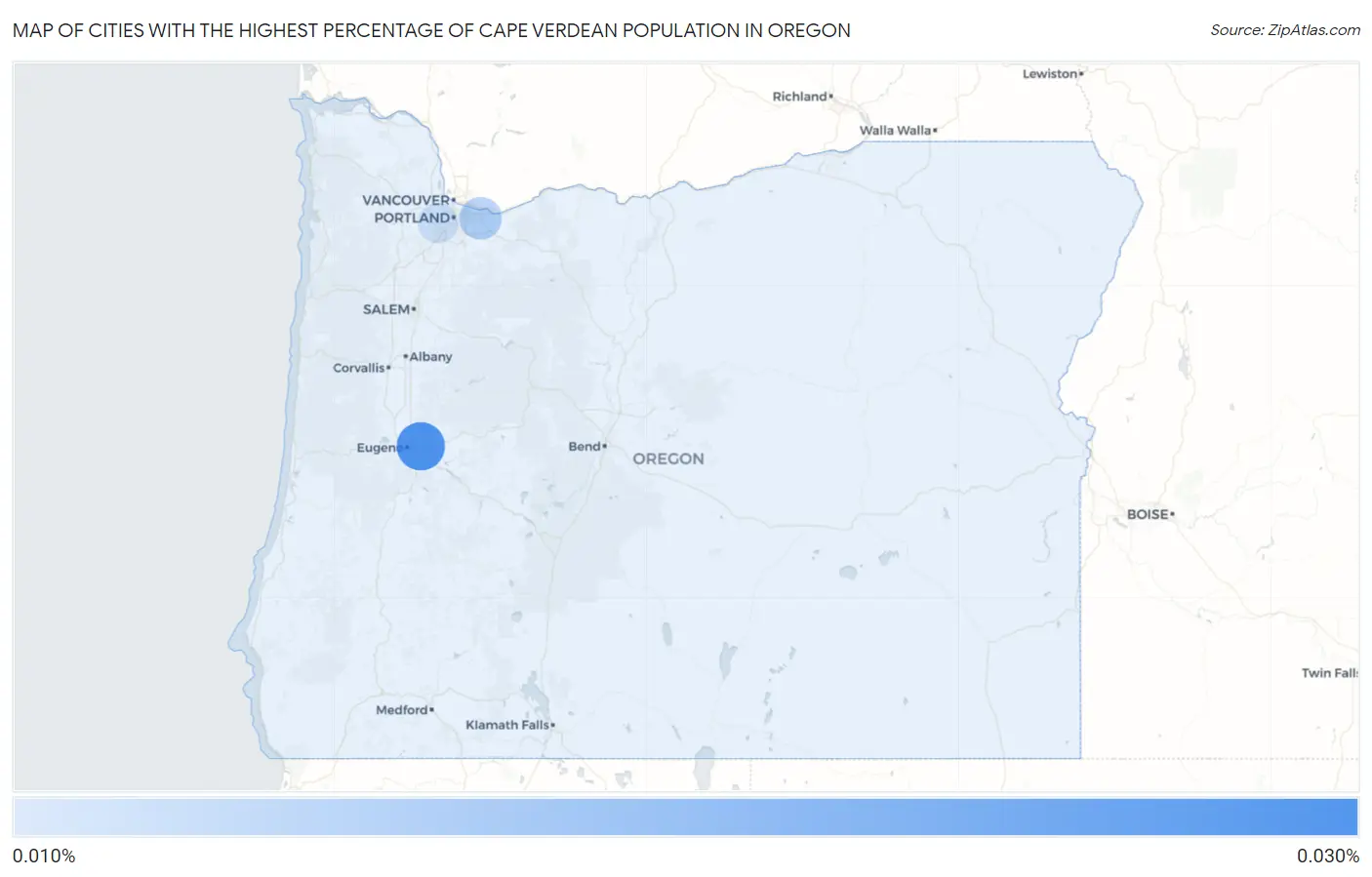Cities with the Highest Percentage of Cape Verdean Population in Oregon Map