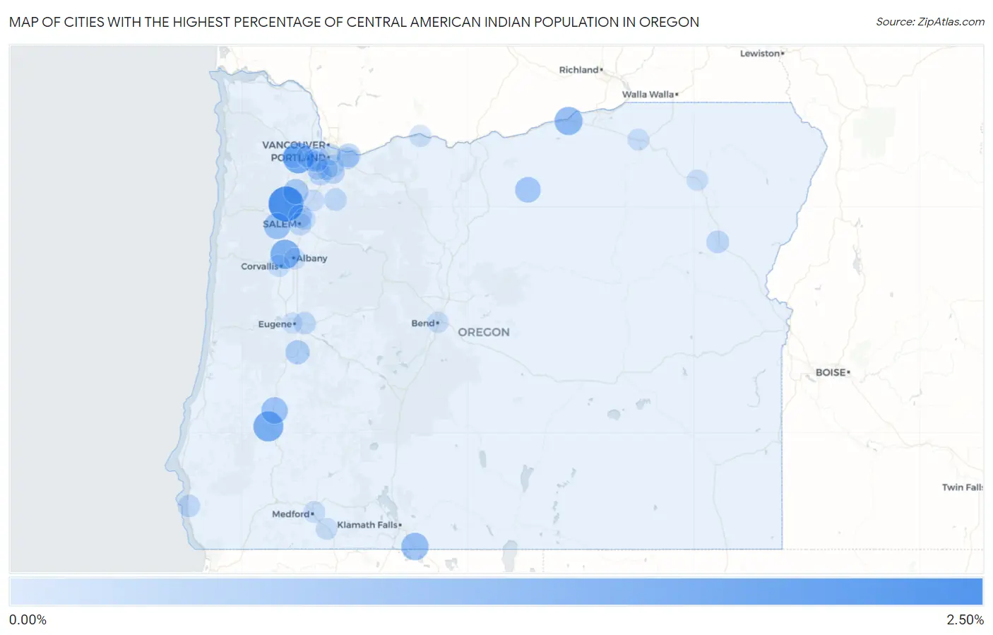 Cities with the Highest Percentage of Central American Indian Population in Oregon Map