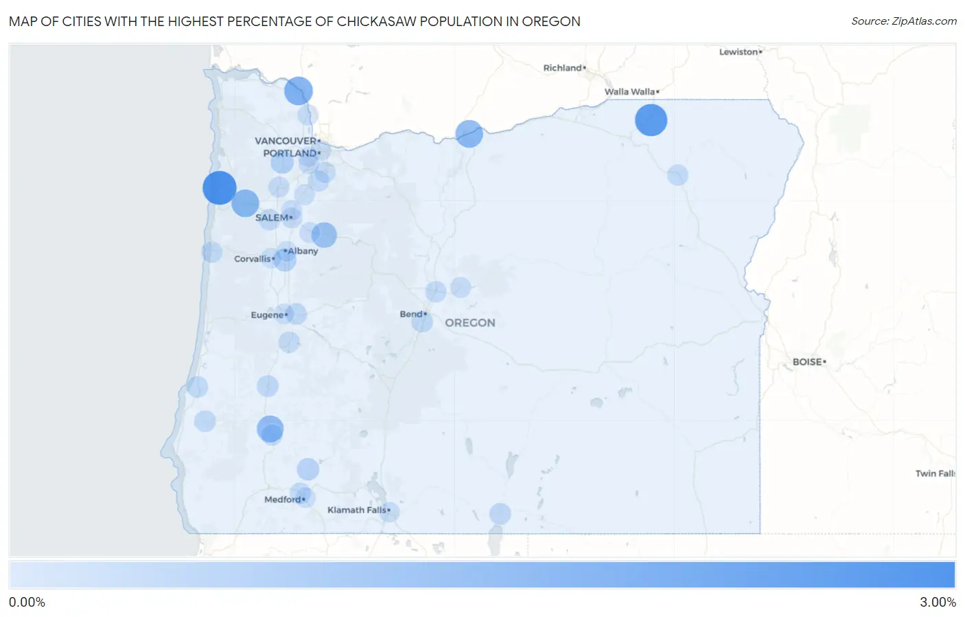 Cities with the Highest Percentage of Chickasaw Population in Oregon Map