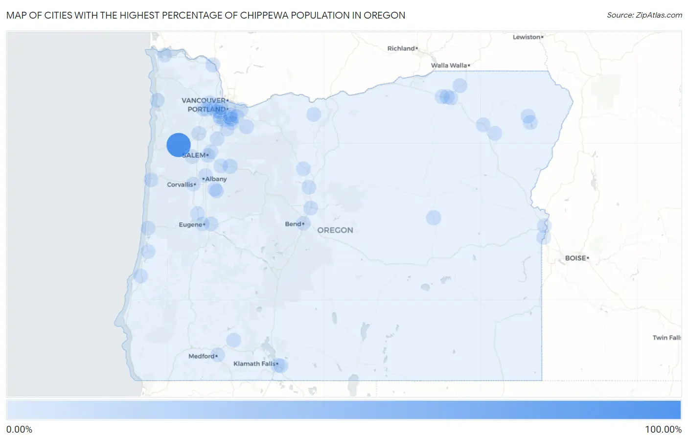 Cities with the Highest Percentage of Chippewa Population in Oregon Map