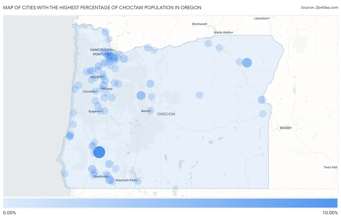 Cities with the Highest Percentage of Choctaw Population in Oregon Map