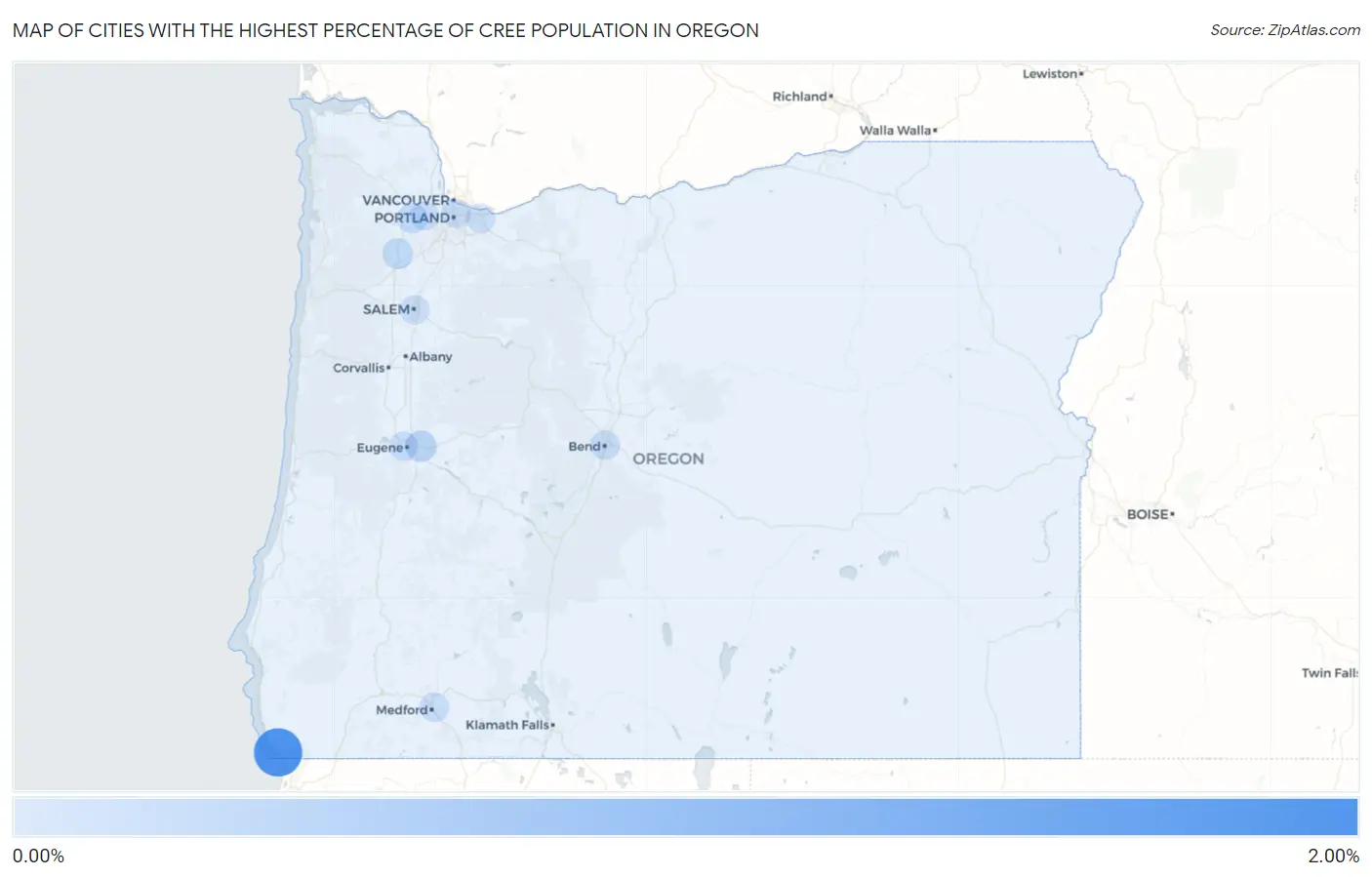 Cities with the Highest Percentage of Cree Population in Oregon Map