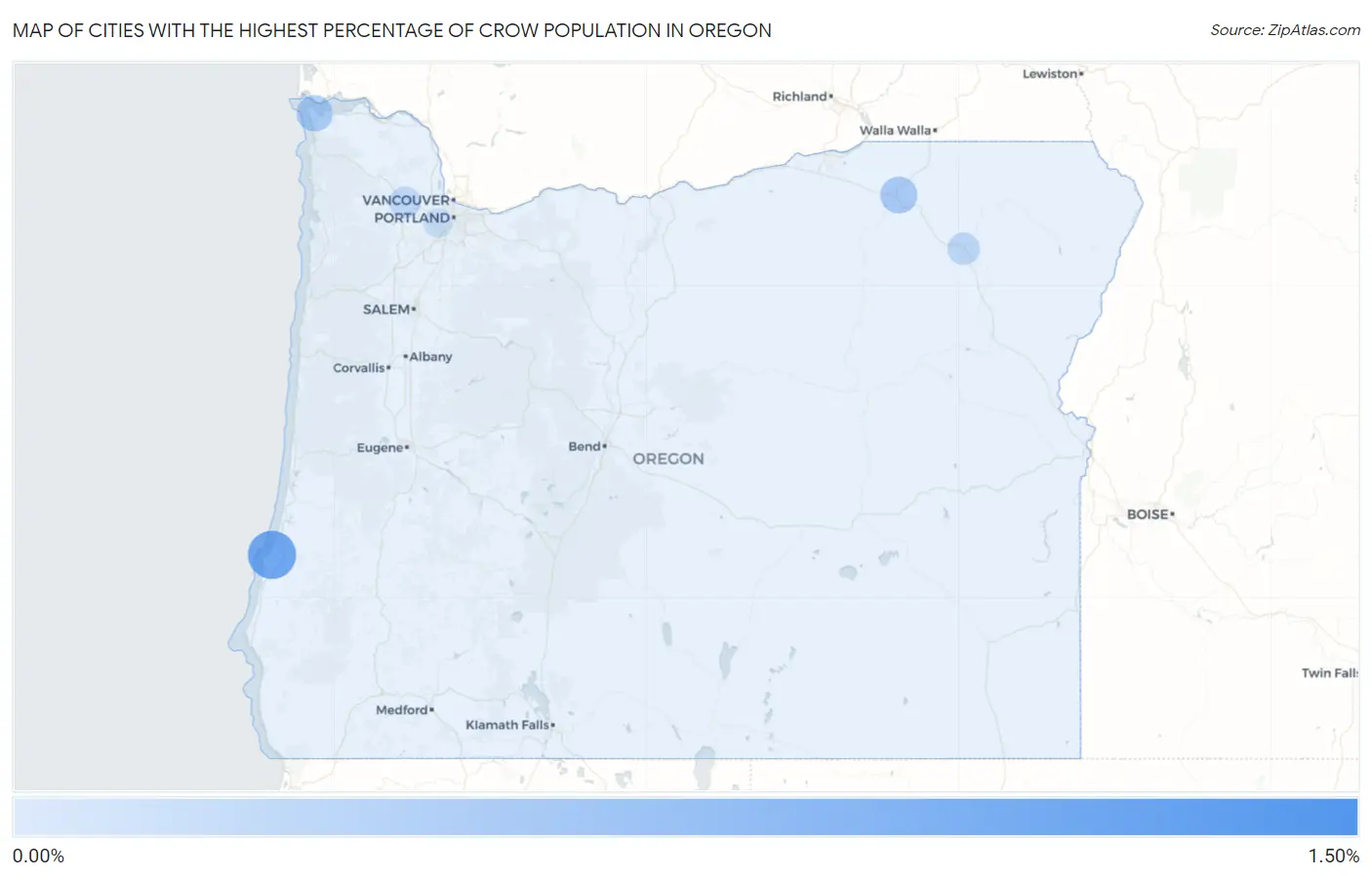 Cities with the Highest Percentage of Crow Population in Oregon Map