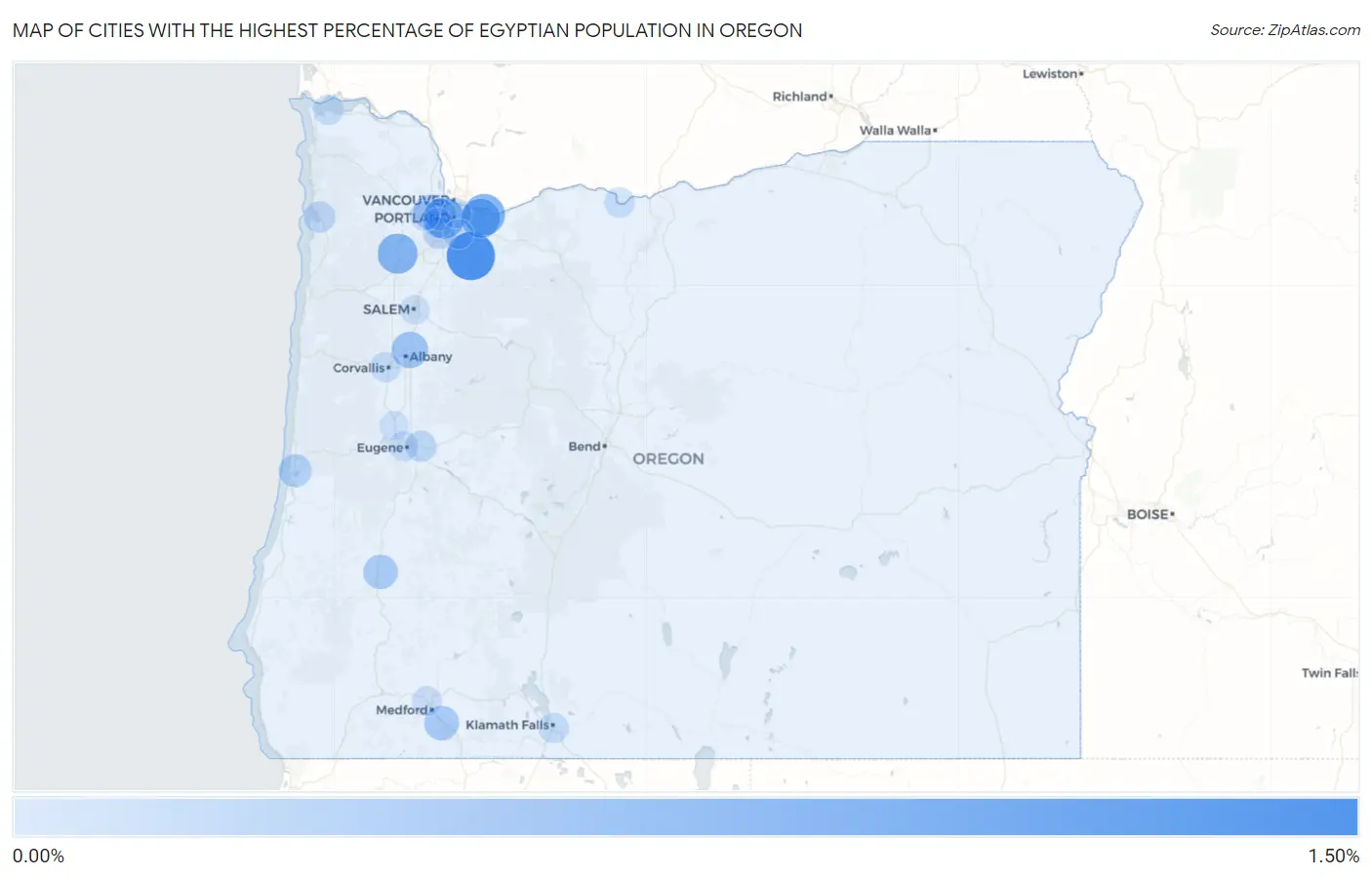 Cities with the Highest Percentage of Egyptian Population in Oregon Map