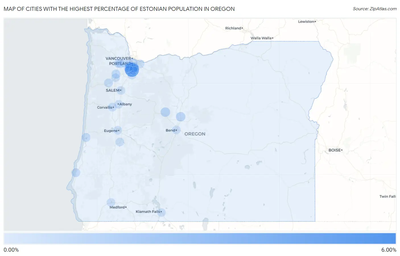 Cities with the Highest Percentage of Estonian Population in Oregon Map