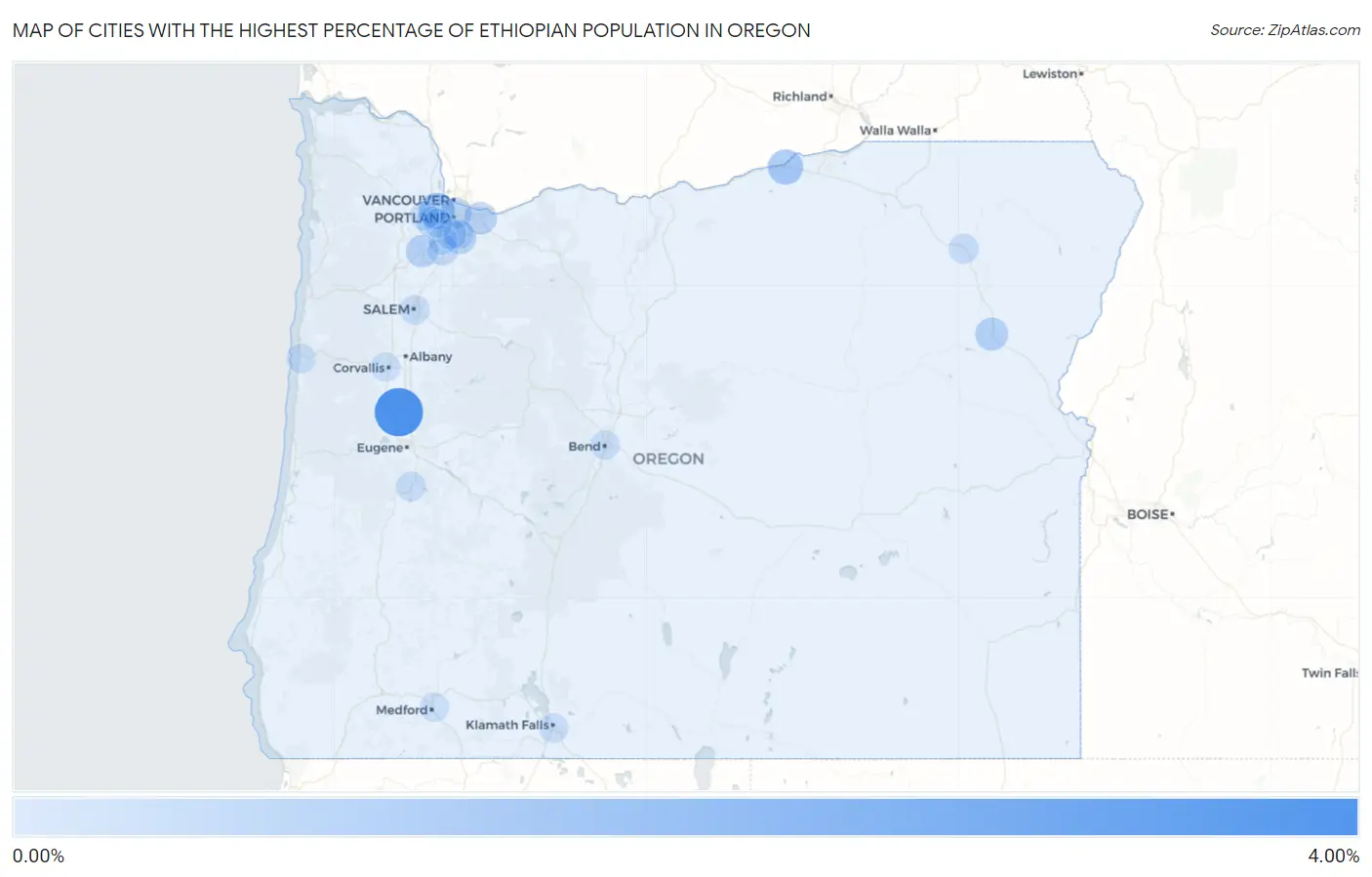 Cities with the Highest Percentage of Ethiopian Population in Oregon Map