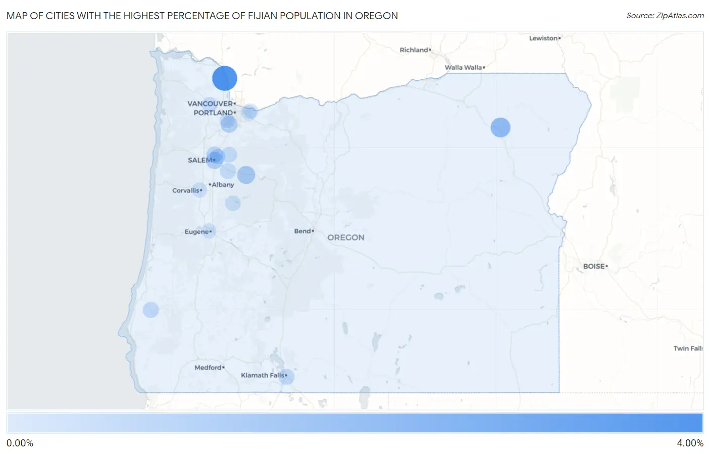 Cities with the Highest Percentage of Fijian Population in Oregon Map