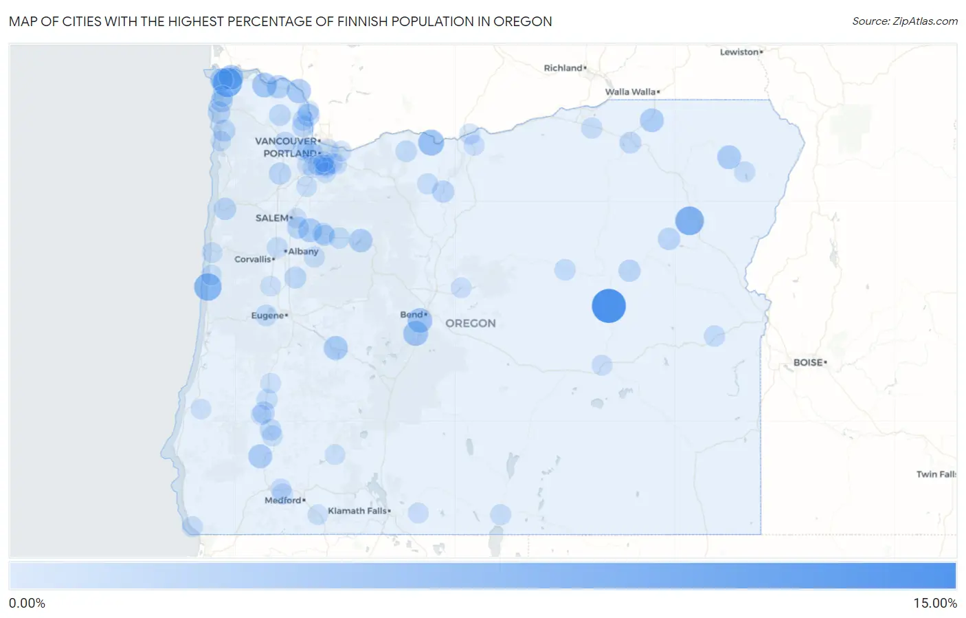 Cities with the Highest Percentage of Finnish Population in Oregon Map