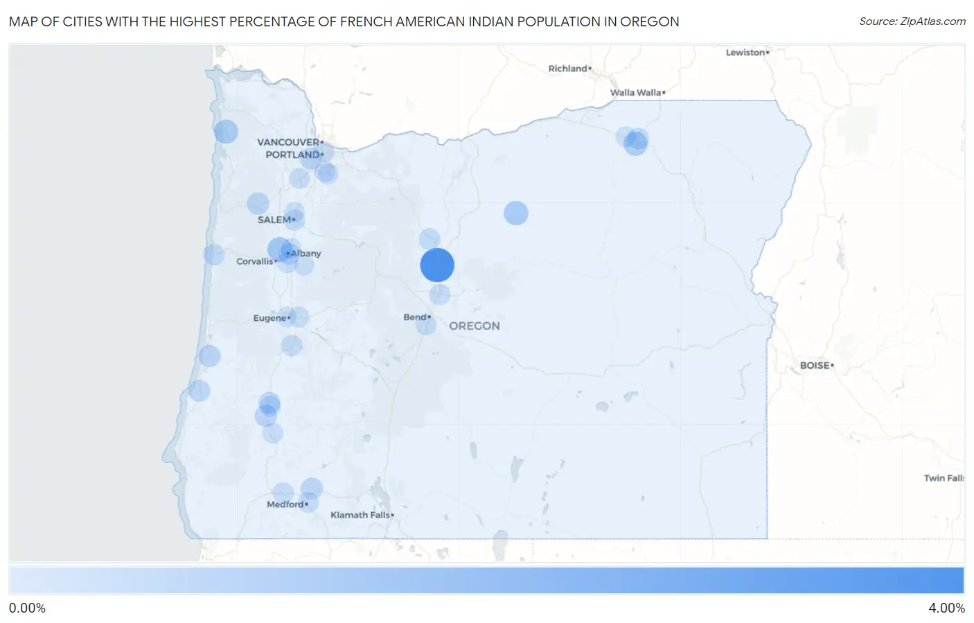 Cities with the Highest Percentage of French American Indian Population in Oregon Map