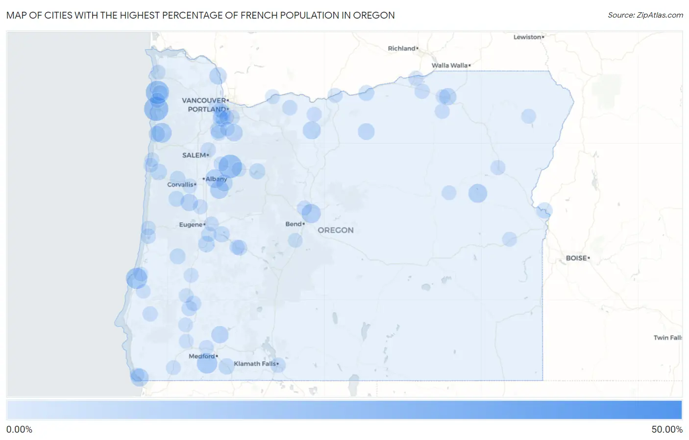 Cities with the Highest Percentage of French Population in Oregon Map