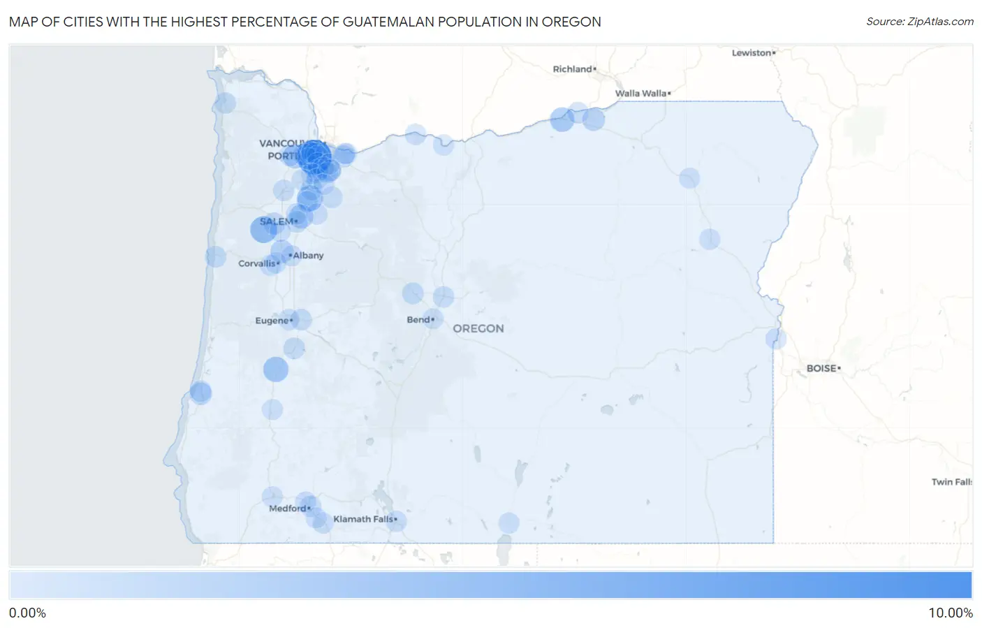 Cities with the Highest Percentage of Guatemalan Population in Oregon Map
