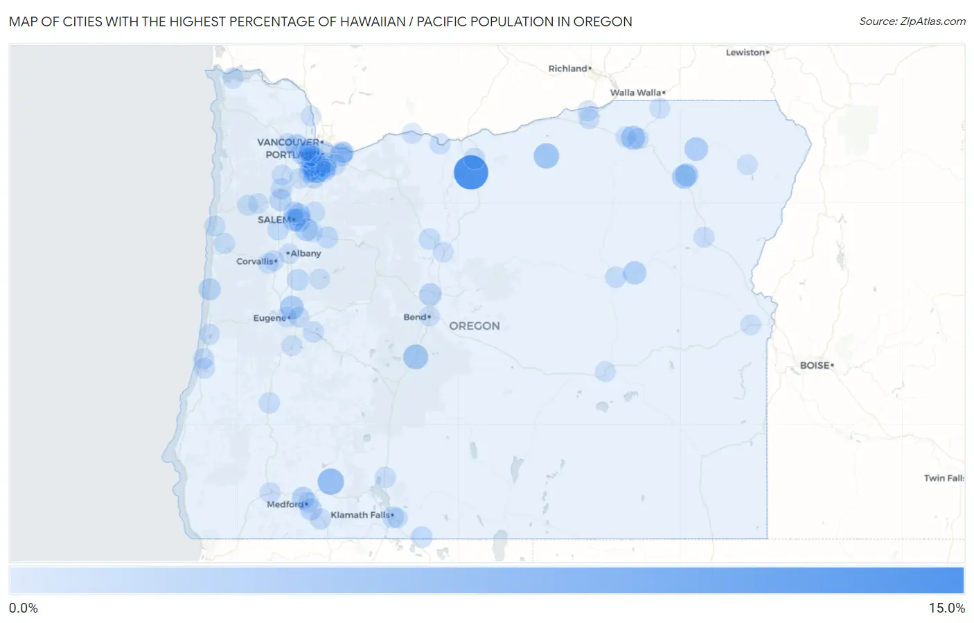 Cities with the Highest Percentage of Hawaiian / Pacific Population in Oregon Map