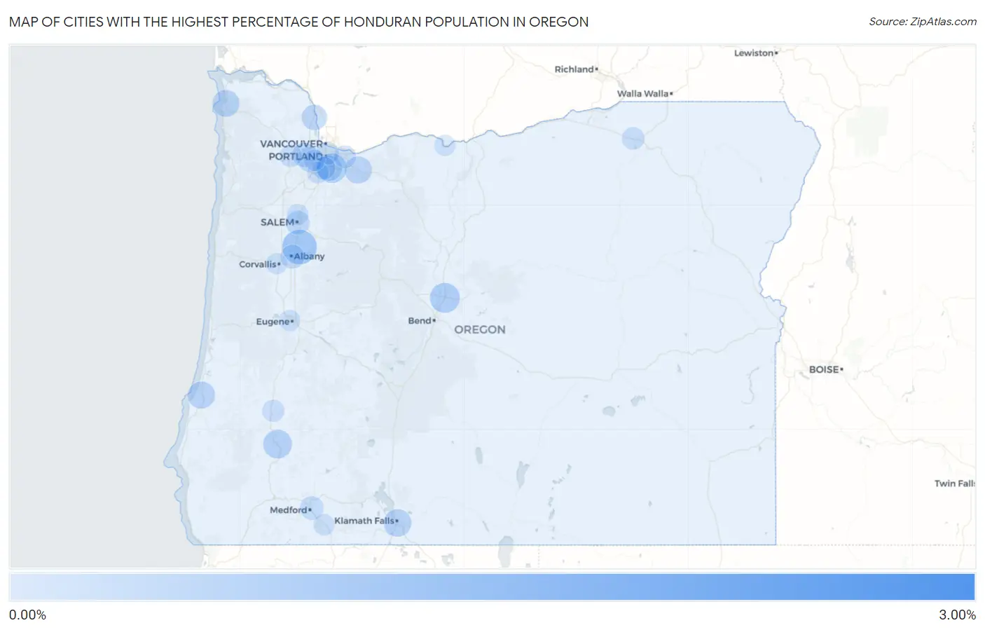 Cities with the Highest Percentage of Honduran Population in Oregon Map
