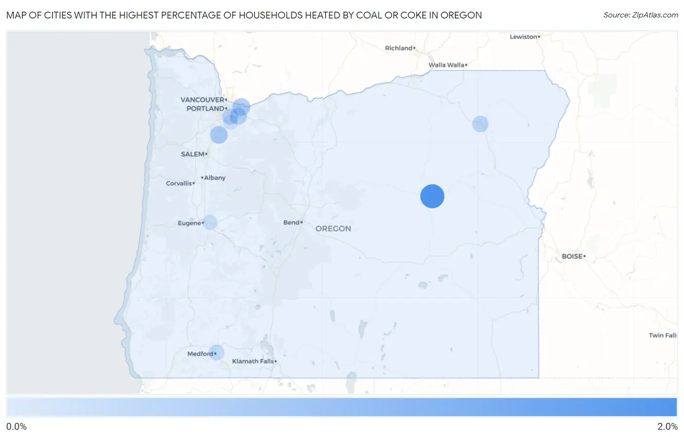 Cities with the Highest Percentage of Households Heated by Coal or Coke in Oregon Map