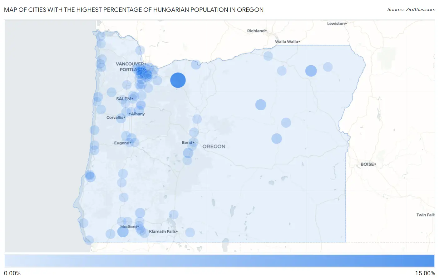 Cities with the Highest Percentage of Hungarian Population in Oregon Map