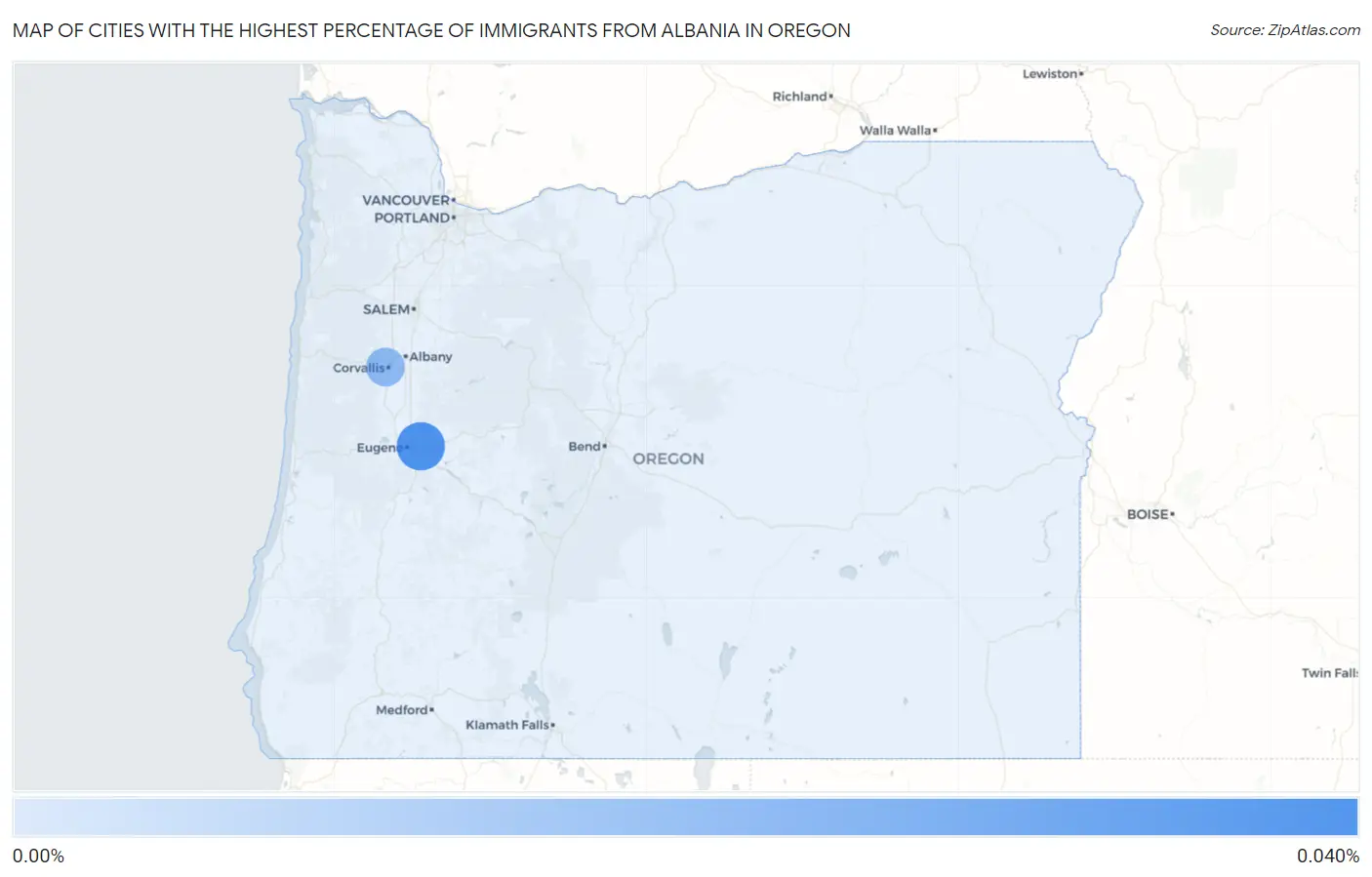 Cities with the Highest Percentage of Immigrants from Albania in Oregon Map