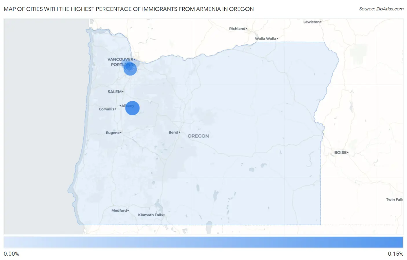 Cities with the Highest Percentage of Immigrants from Armenia in Oregon Map