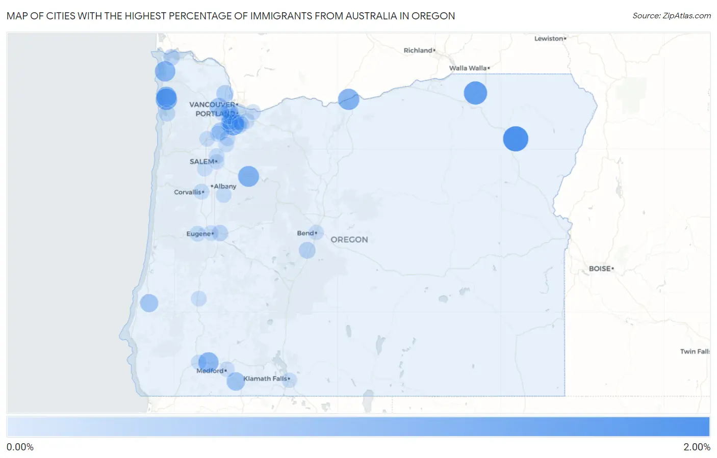 Cities with the Highest Percentage of Immigrants from Australia in Oregon Map