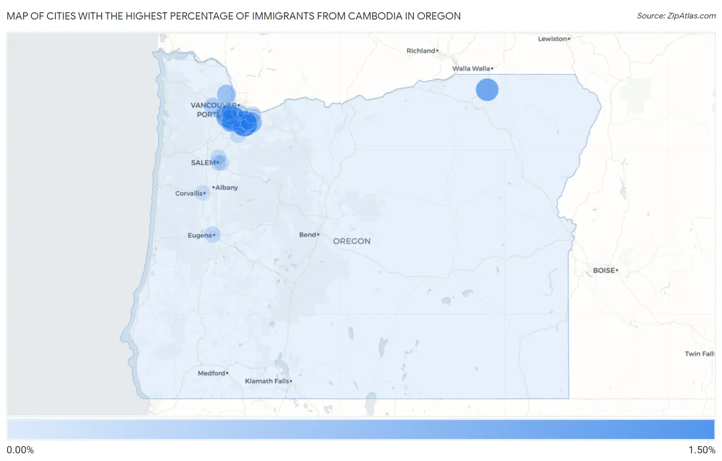 Cities with the Highest Percentage of Immigrants from Cambodia in Oregon Map
