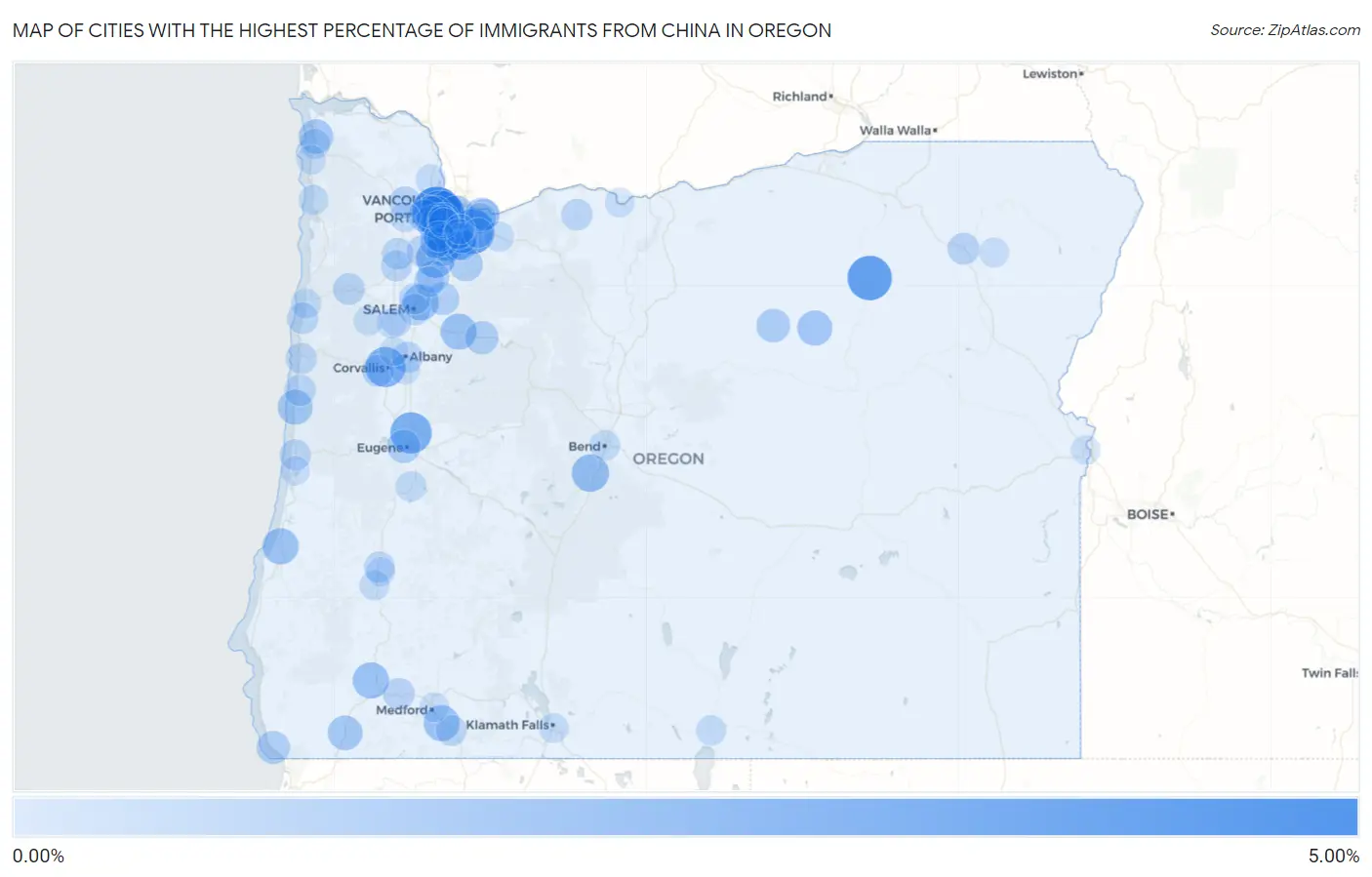 Cities with the Highest Percentage of Immigrants from China in Oregon Map