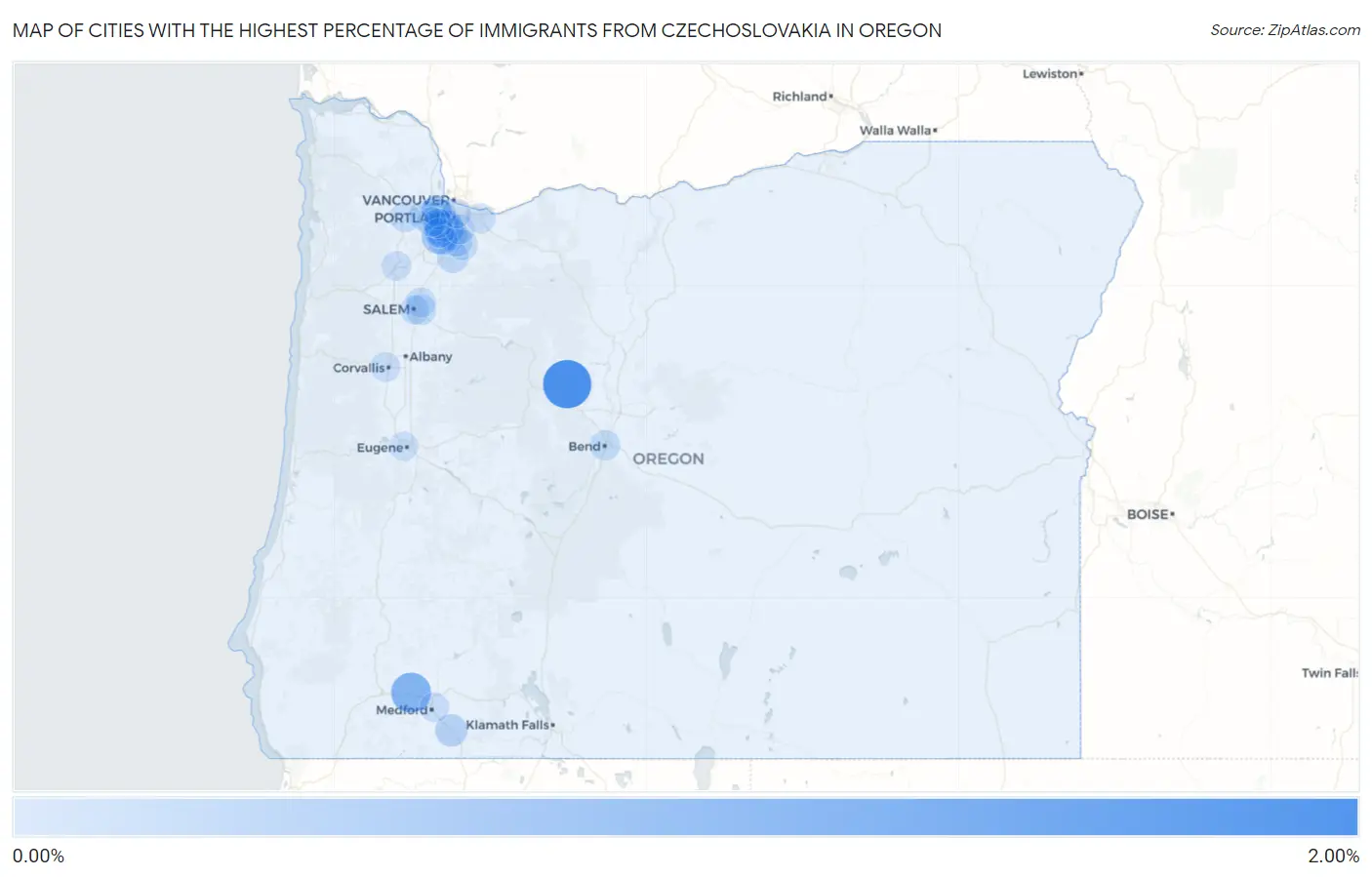 Cities with the Highest Percentage of Immigrants from Czechoslovakia in Oregon Map
