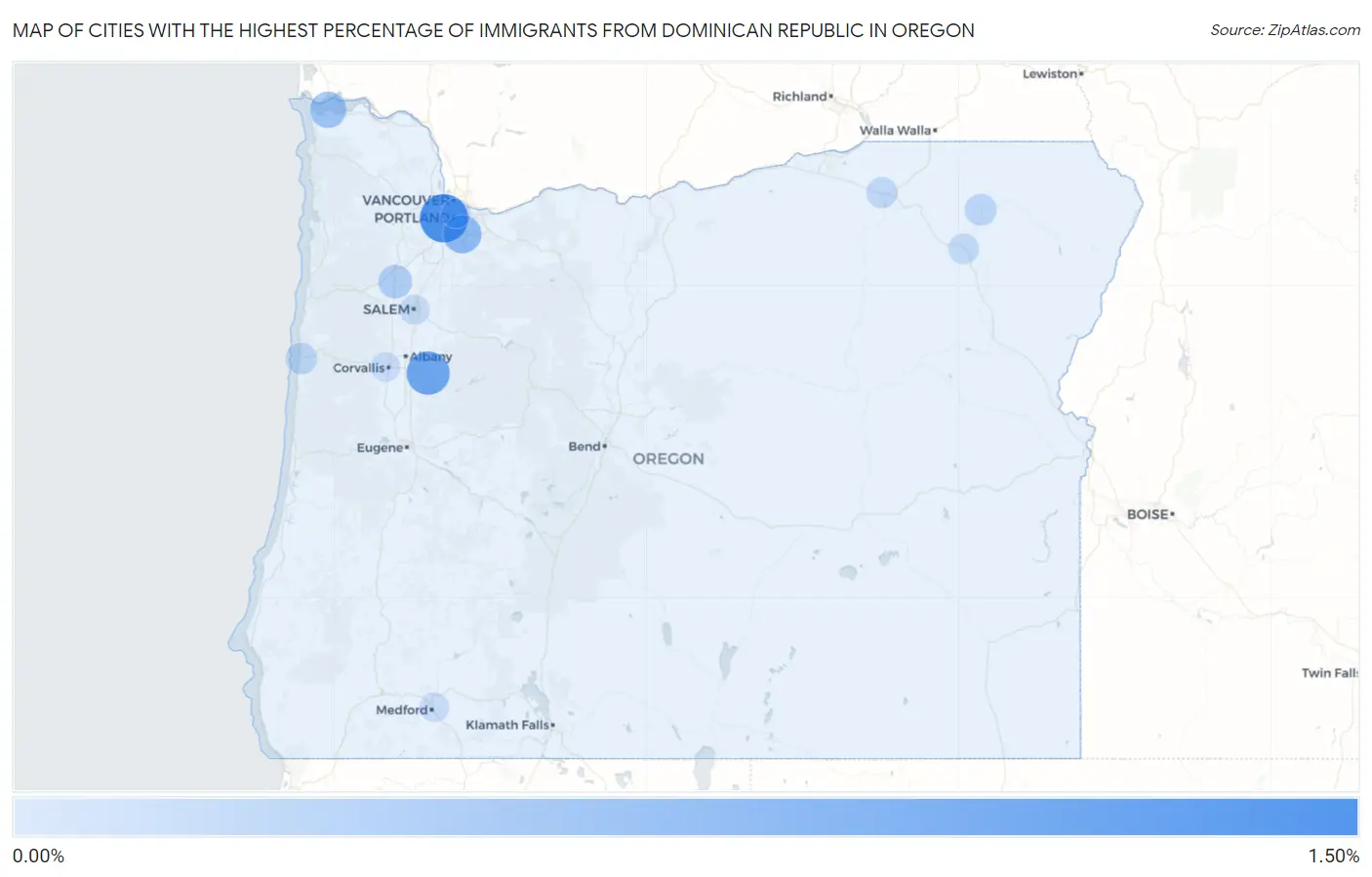 Cities with the Highest Percentage of Immigrants from Dominican Republic in Oregon Map